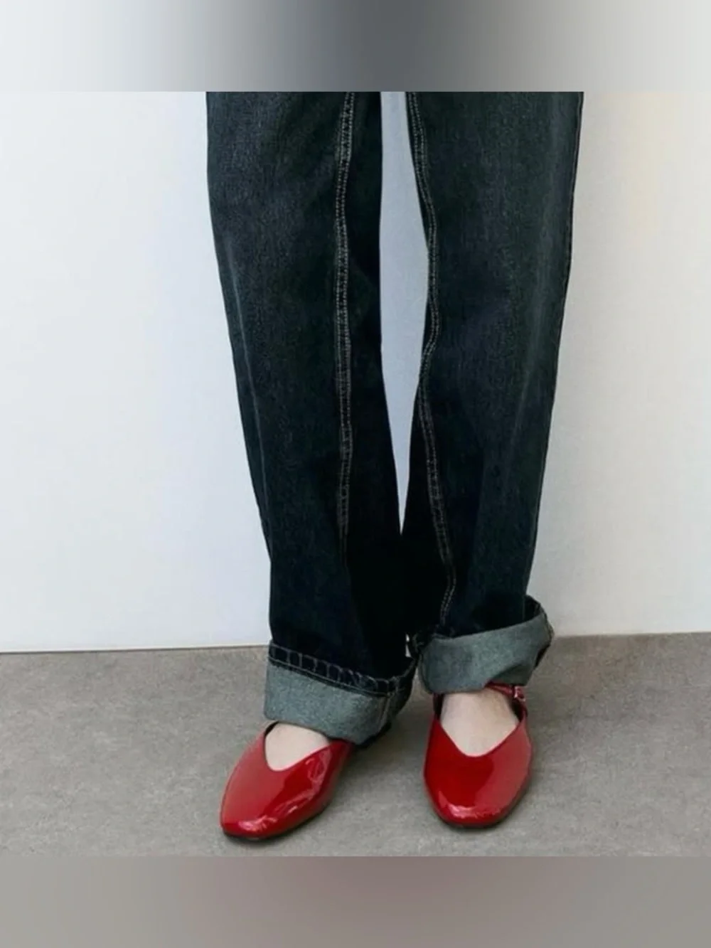 ZARA FAUX PATENT BALLET FLATS WITH ANKLE STRAP size 38 - Picture 3 of 9